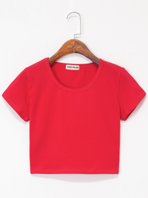 Women’s Crew Neck Short Sleeves Tops - Red / S