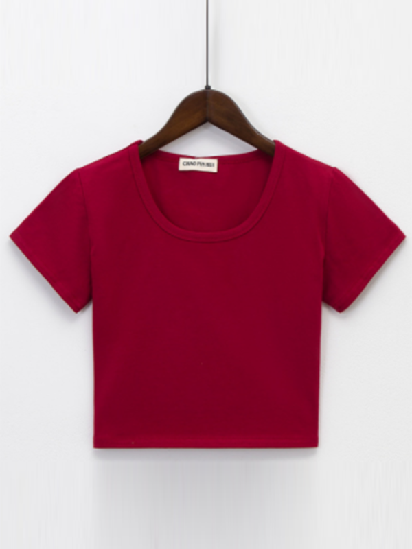 Women’s Crew Neck Short Sleeves Tops - Wine Red / S