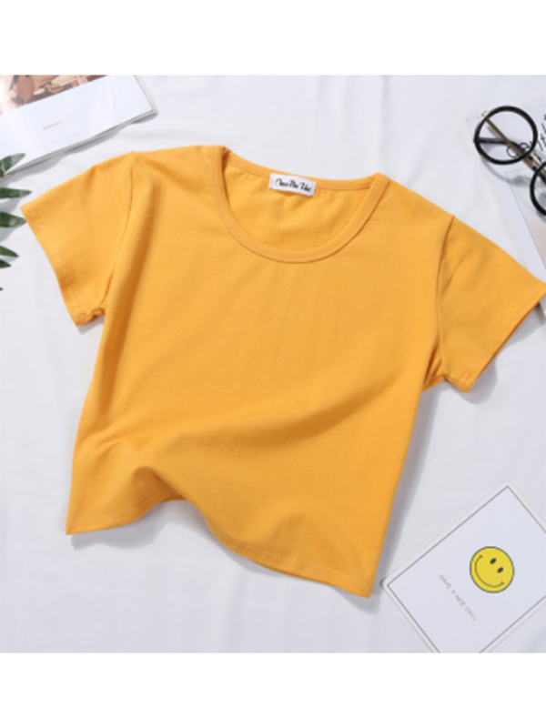 Women’s Crew Neck Short Sleeves Tops - Yellow / S