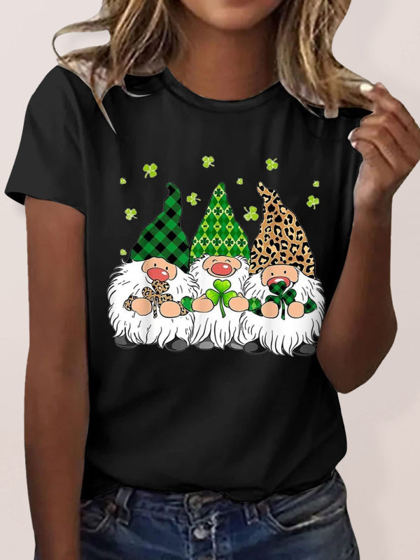 Women’s crewneck Lucky Elf print short-sleeved t-shirt - Black / S