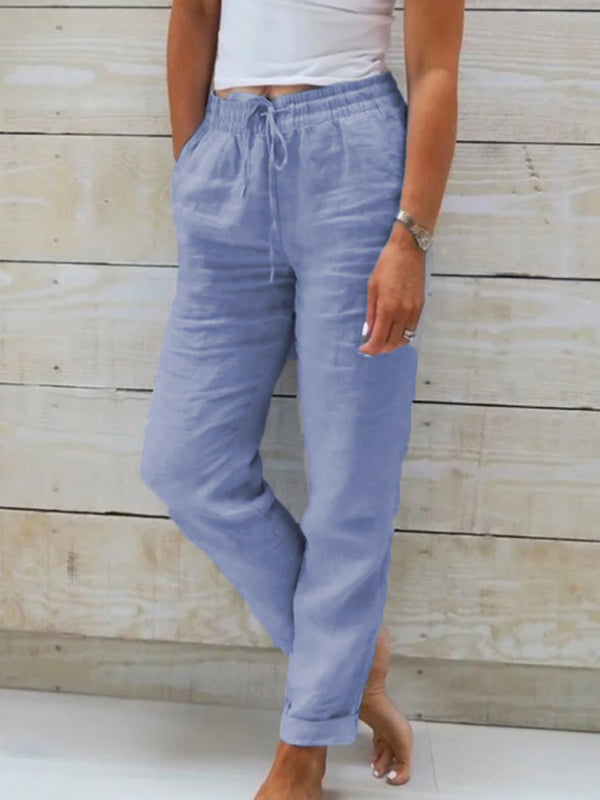 Women’s Elastic Waist Solid Color Wide Leg Pants Loose Trousers - Grey / S
