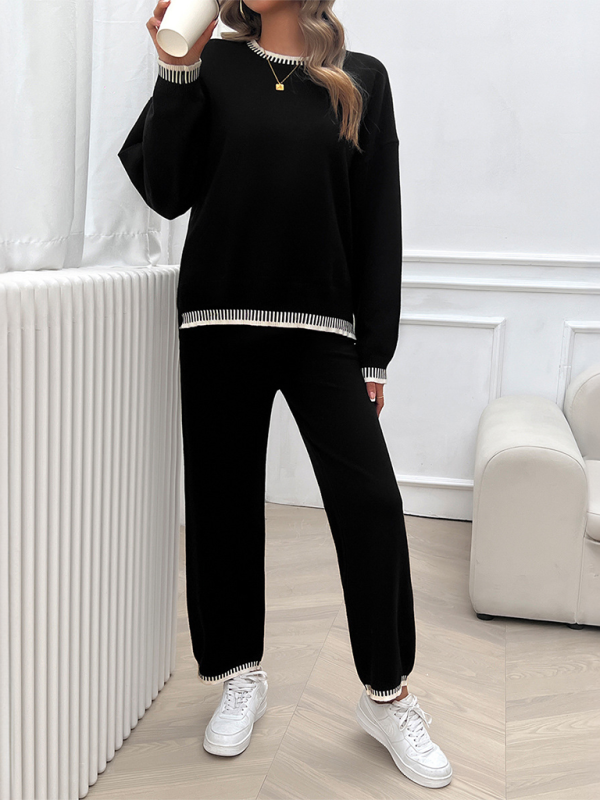 Women’s Fashion Casual Contrast Color Sweater Pants Set