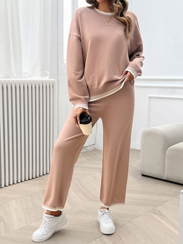Women’s Fashion Casual Contrast Color Sweater Pants Set