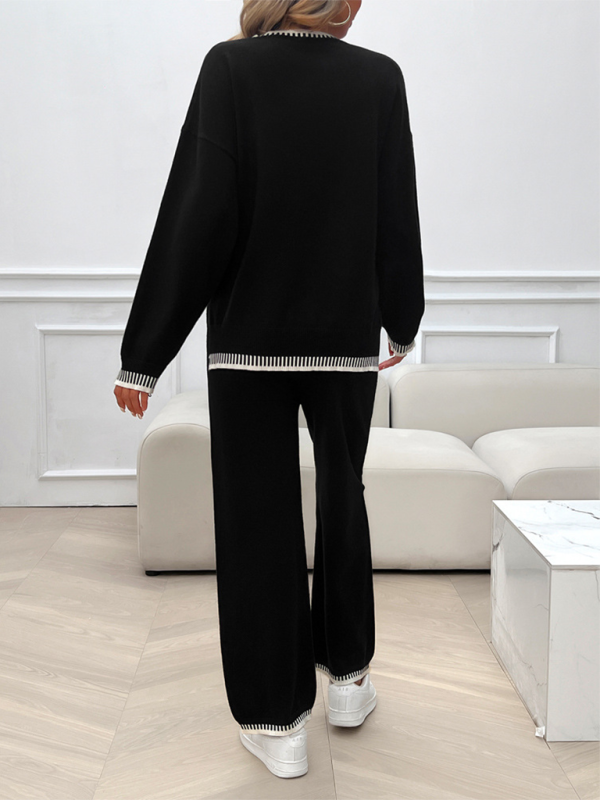 Women’s Fashion Casual Contrast Color Sweater Pants Set