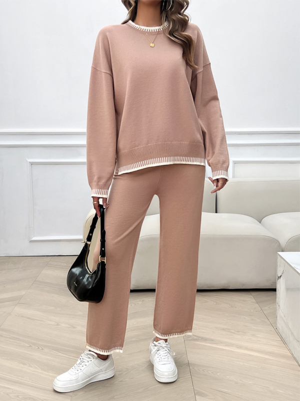 Women’s Fashion Casual Contrast Color Sweater Pants Set