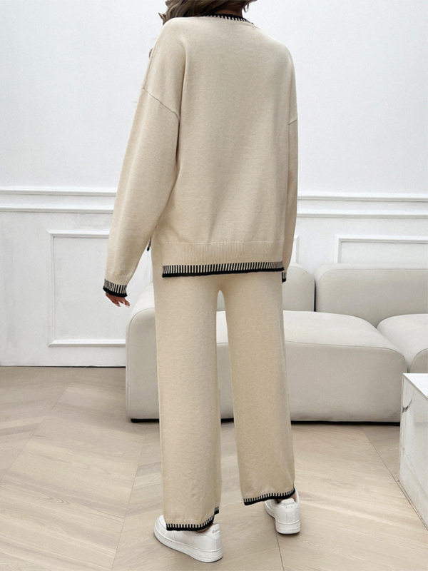 Women’s Fashion Casual Contrast Color Sweater Pants Set