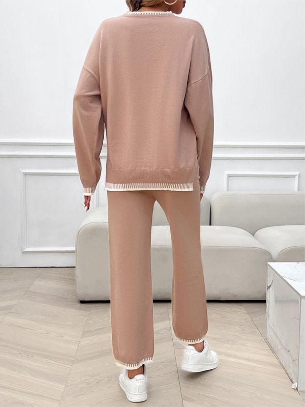 Women’s Fashion Casual Contrast Color Sweater Pants Set