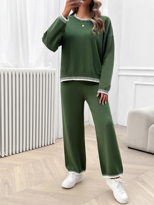 Women’s Fashion Casual Contrast Color Sweater Pants Set
