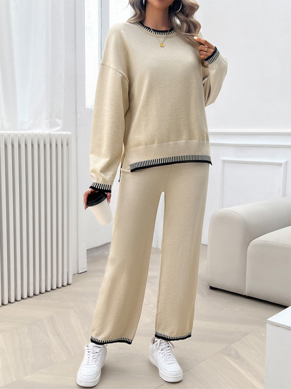 Women’s Fashion Casual Contrast Color Sweater Pants Set