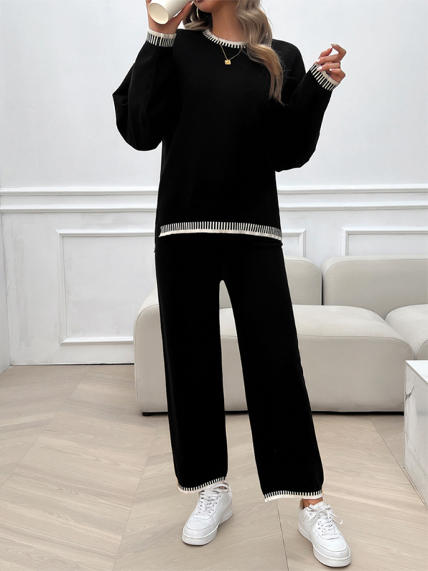 Women’s Fashion Casual Contrast Color Sweater Pants Set
