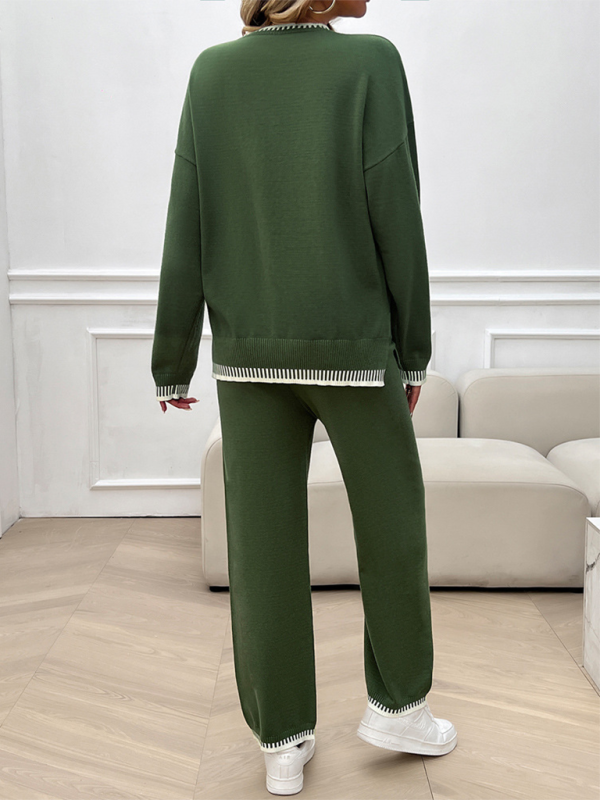 Women’s Fashion Casual Contrast Color Sweater Pants Set