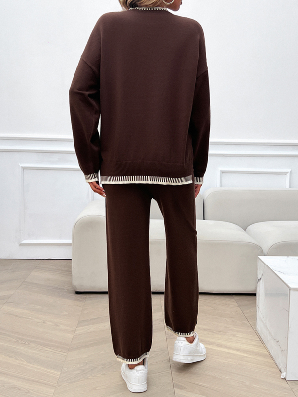 Women’s Fashion Casual Contrast Color Sweater Pants Set
