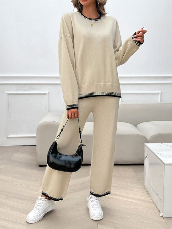 Women’s Fashion Casual Contrast Color Sweater Pants Set