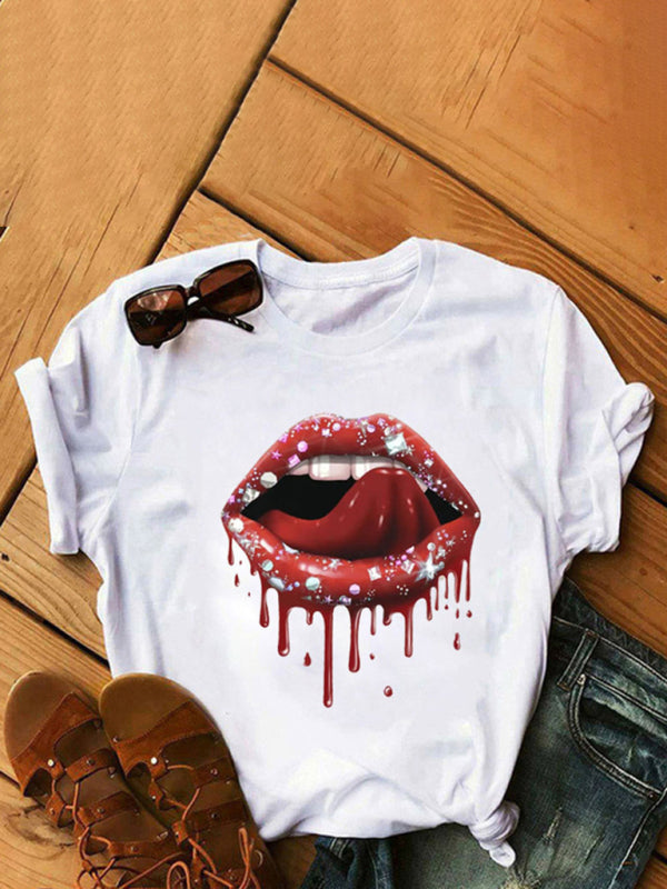Women’s Fashion Casual Lip Print Women’s Short Sleeve T-Shirt - Pattern1 / S