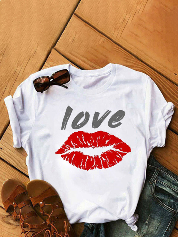 Women’s Fashion Casual Lip Print Women’s Short Sleeve T-Shirt - Pattern3 / S