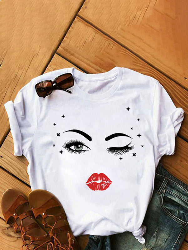 Women’s Fashion Casual Lip Print Women’s Short Sleeve T-Shirt - Pattern5 / S
