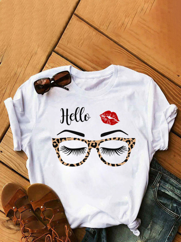 Women’s Fashion Casual Lip Print Women’s Short Sleeve T-Shirt - Pattern7 / S