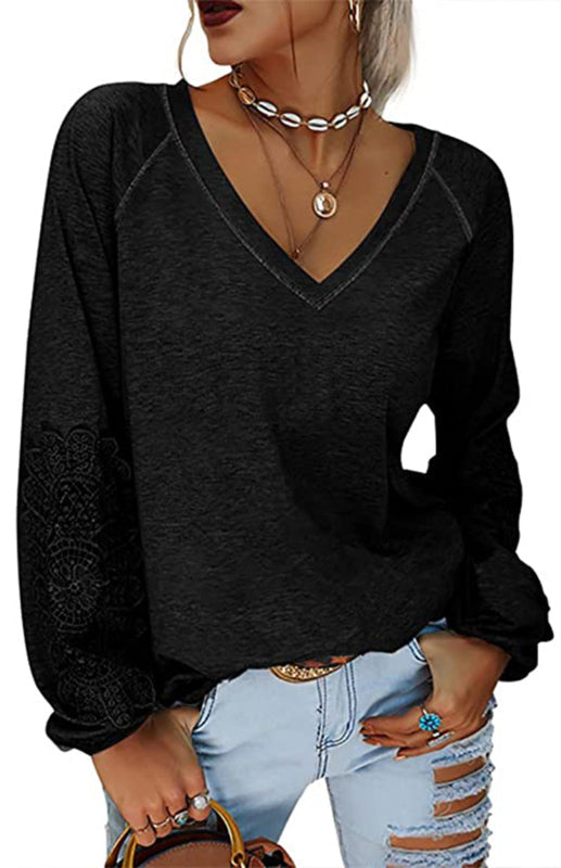 Women’s Fashion Casual V Neck Lace Top