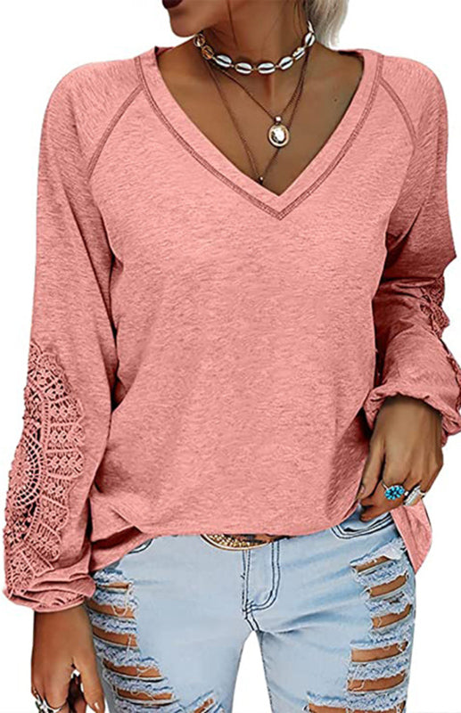 Women’s Fashion Casual V Neck Lace Top