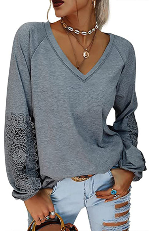 Women’s Fashion Casual V Neck Lace Top