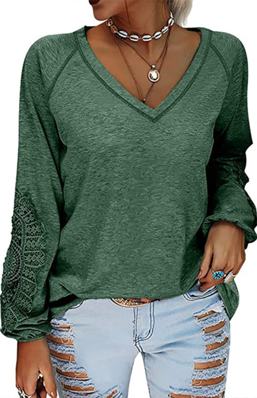 Women’s Fashion Casual V Neck Lace Top