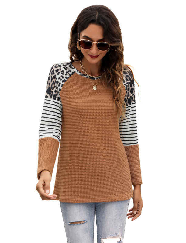 Women’s Fashion Casual Waffle Panel Top - Earth yellow / S