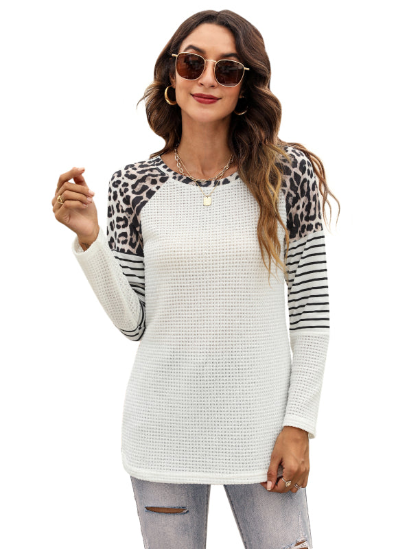 Women’s Fashion Casual Waffle Panel Top - Pure white / S