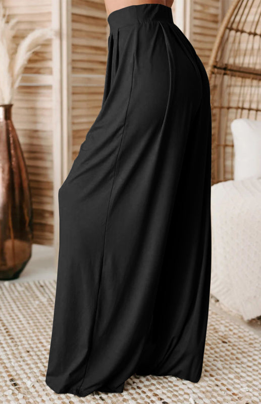 Women’s Fashion Commuter Home Ladies T-shirt Wide Leg Mopping Pants Set