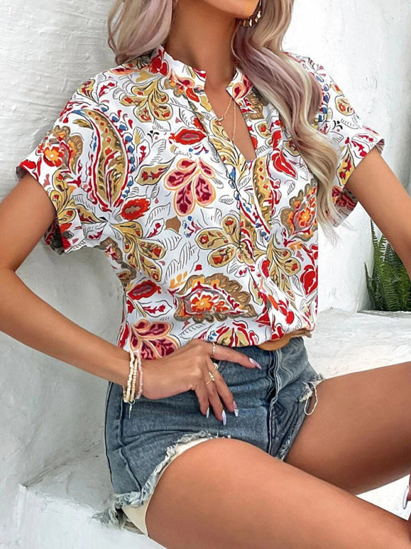 Women’s Fashion Painted Printing V-neck Short Sleeve Top