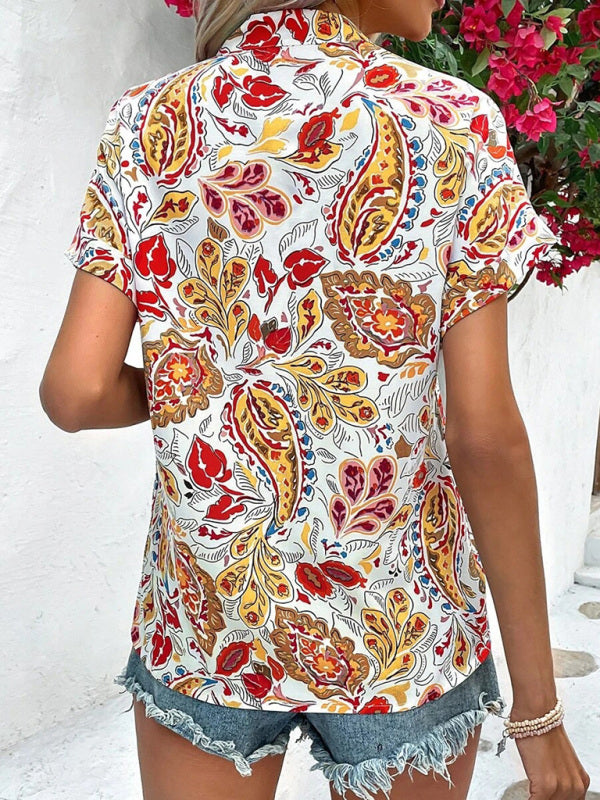 Women’s Fashion Painted Printing V-neck Short Sleeve Top