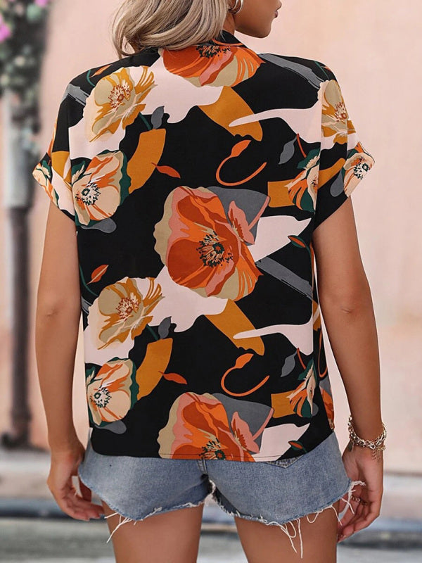 Women’s Fashion Painted Printing V-neck Short Sleeve Top