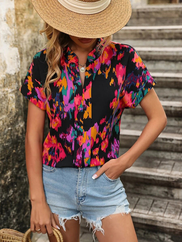 Women’s Fashion Painted Printing V-neck Short Sleeve Top