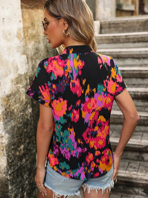 Women’s Fashion Painted Printing V-neck Short Sleeve Top