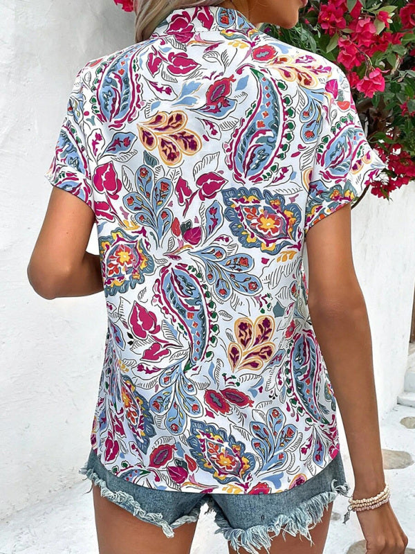 Women’s Fashion Painted Printing V-neck Short Sleeve Top