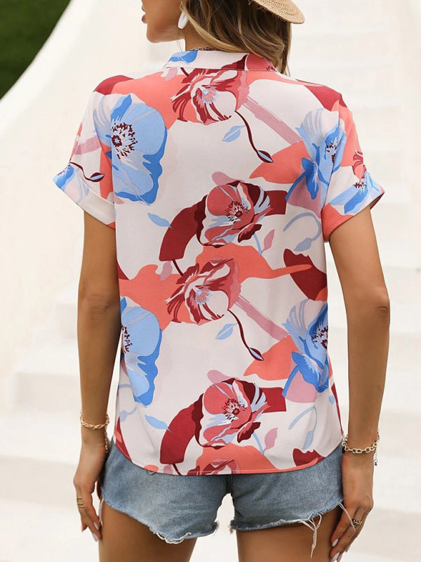 Women’s Fashion Painted Printing V-neck Short Sleeve Top