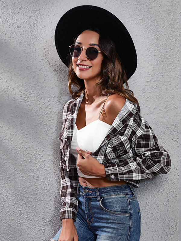 Women’s fashion Plaid zebra pattern long sleeve short cardigan thin coat - Brown / S