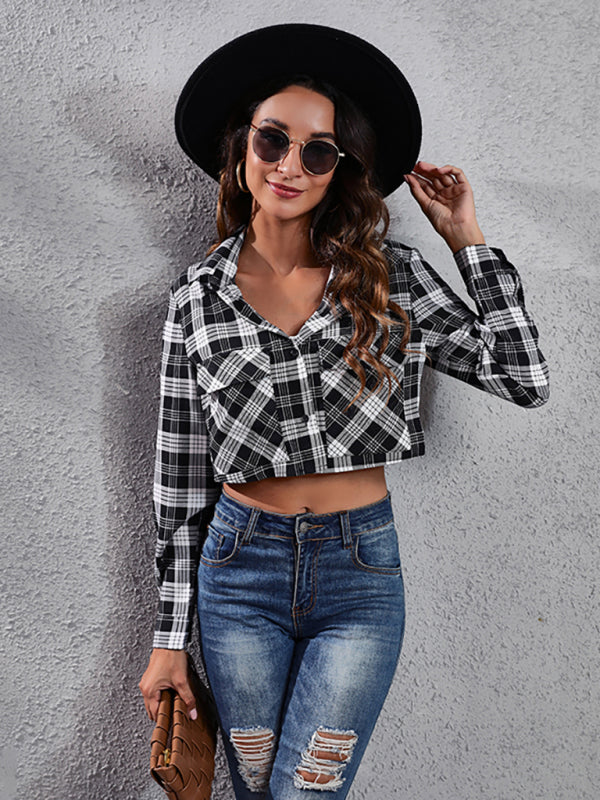 Women’s fashion Plaid zebra pattern long sleeve short cardigan thin coat - Black / S