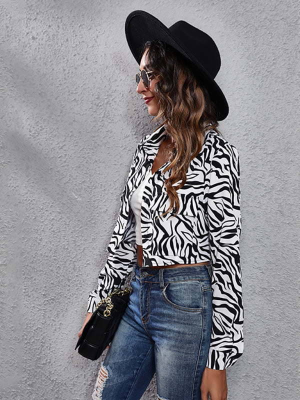 Women’s fashion Plaid zebra pattern long sleeve short cardigan thin coat