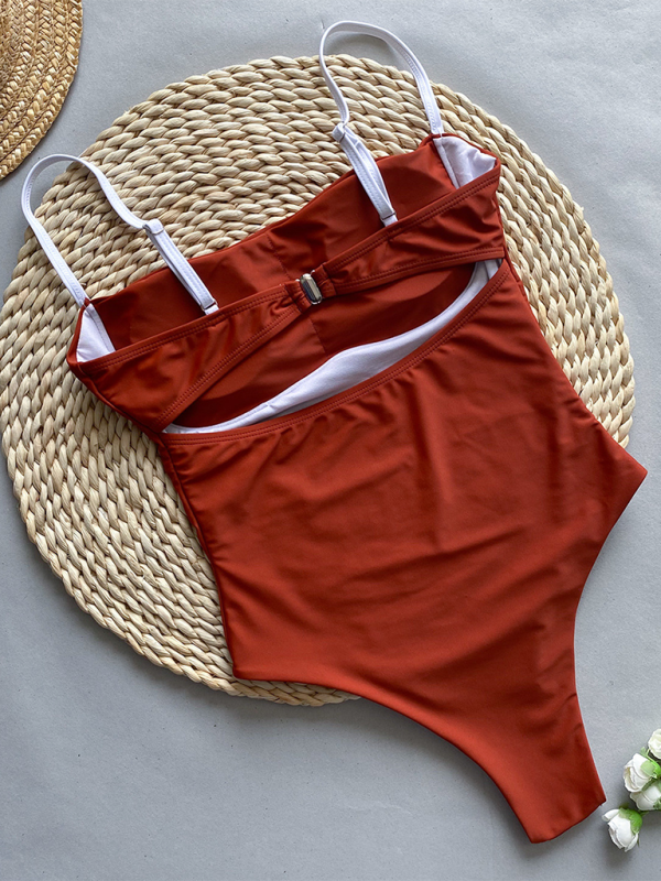 Women’s Fashion Sexy Contrast Color One-Piece Swimsuit