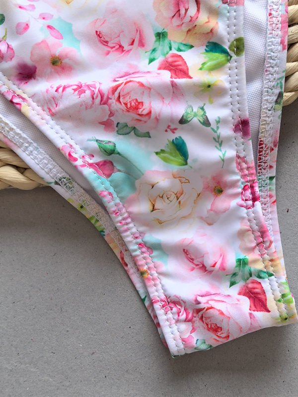 Women’s Fashion Strappy Floral Print Solid Color Bikini