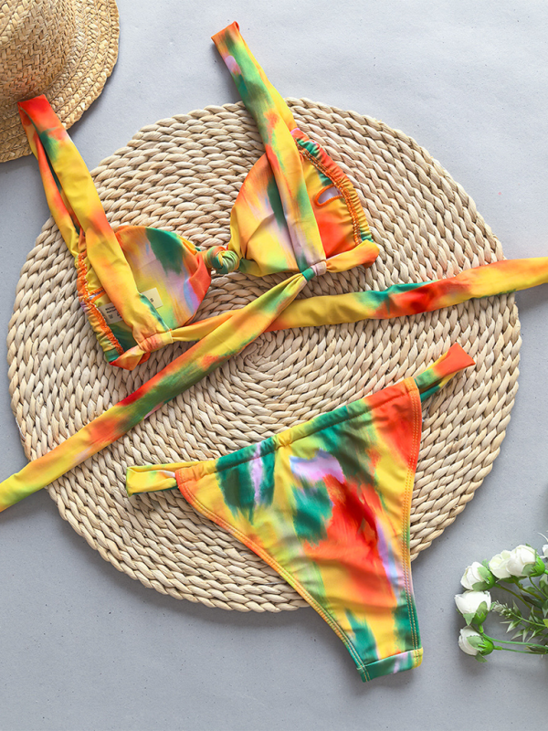 Women’s Fashion Strappy Floral Print Solid Color Bikini