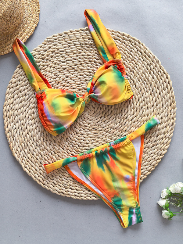 Women’s Fashion Strappy Floral Print Solid Color Bikini