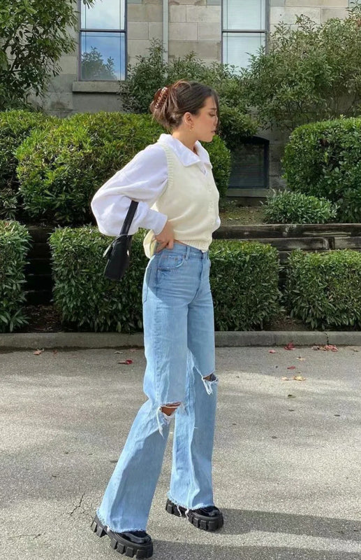 Women’s Fashion Wide Leg Flared Jeans