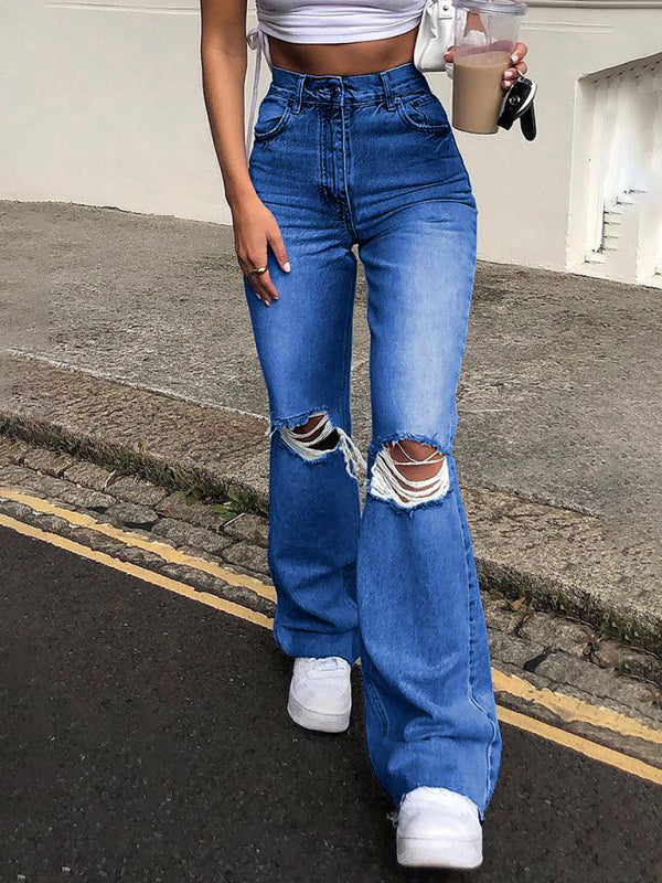 Women’s Fashion Wide Leg Flared Jeans - Purplish blue navy / S