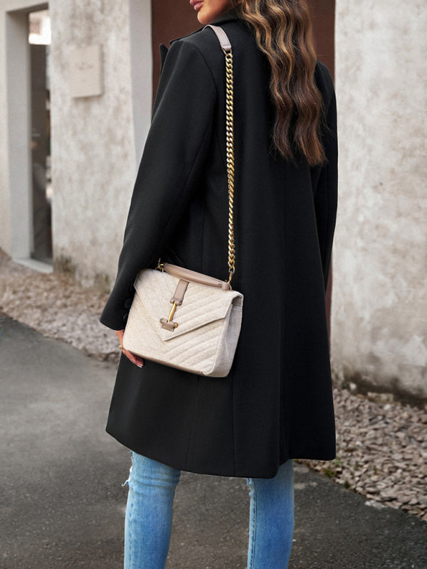 Women's fashion woolen coat solid color temperament commuter cardigan coat - Closther