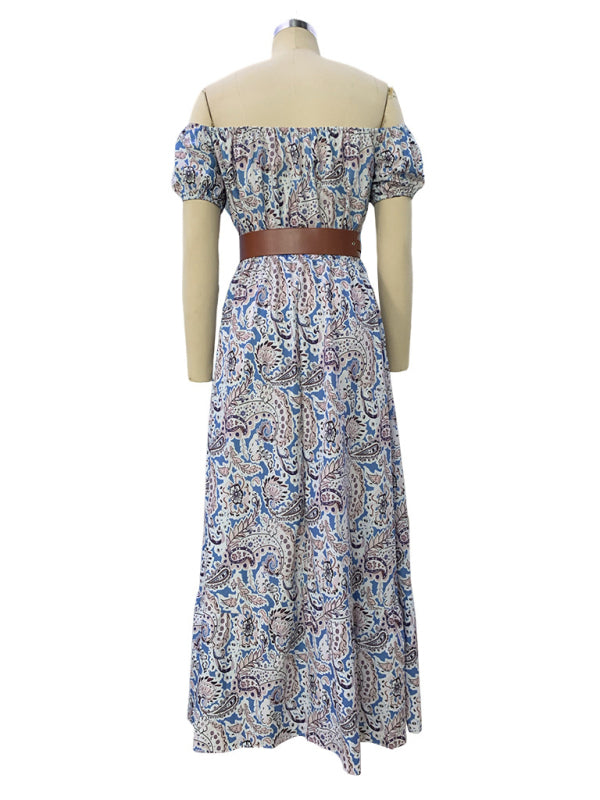 Women’s Fashionable Boat Neck Short Sleeve Bohemian Dress