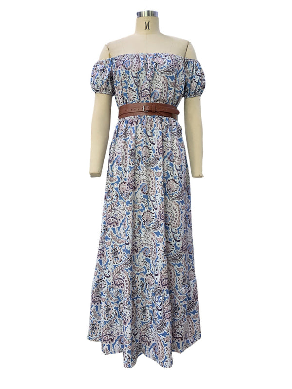 Women’s Fashionable Boat Neck Short Sleeve Bohemian Dress