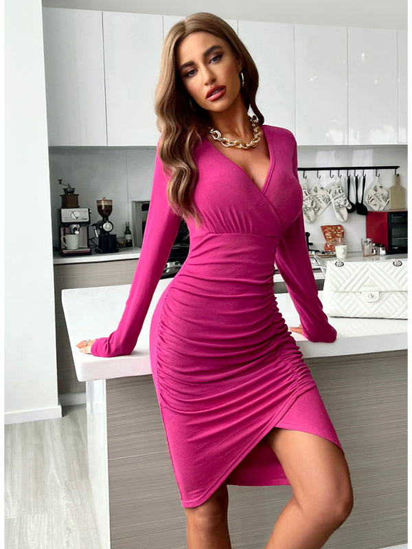 Women’s fashionable casual sexy versatile knitted dress - Rose / S