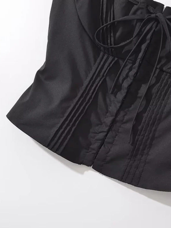 Women’s French sweet and gentle fresh lace-up halter top fishbone hook short top