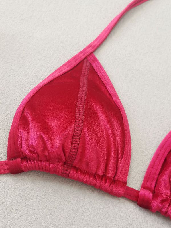 Women’s gold velvet sexy and elegant strappy bikini